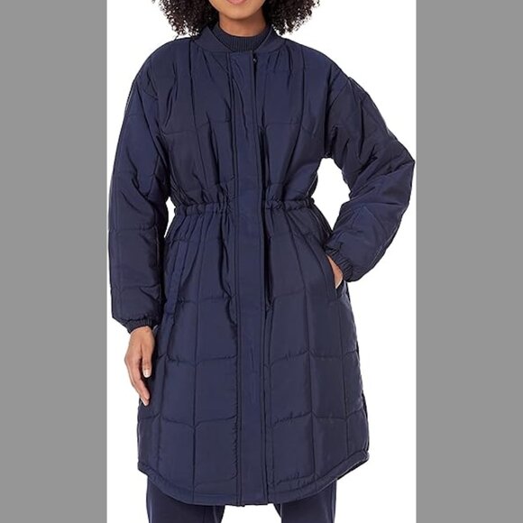 Amazon Essentials Navy Blue Quilted Puffer Insulated Long Midi Coat - Picture 1 of 7